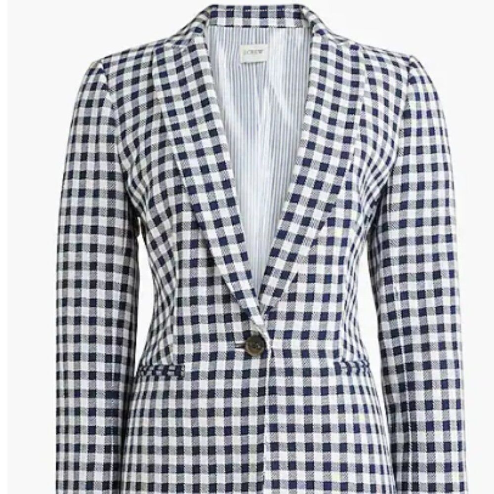 J Crew Gingham One-Button Blazer Wool Cotton Coat Classic Checkered Size 20